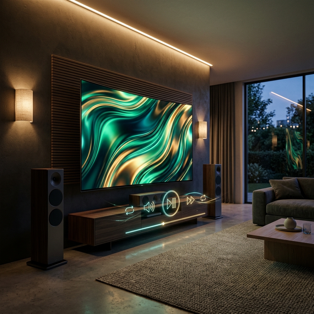 Liv Player on a large smart TV screen in a premium home cinema